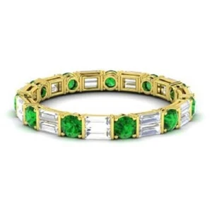 1.96 Ct Round Natural Emerald Diamond Wedding Eternity Band 14k Yellow Gold Sz 7 - Picture 1 of 4