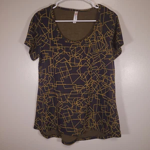 LulaRoe Women's M Navy & Gold Geometric Hi-Lo Short Sleeve Scoop Neck Top - Picture 1 of 5