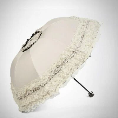 Sombrilla de encaje Lolita Cosplay sol/lluvia paraguas princesa anti-UV 3 plegable DIw19 Foto 1 de 4