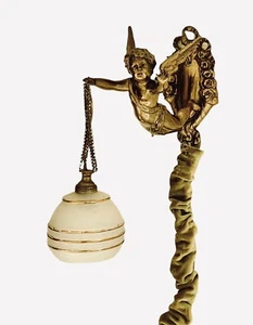 Antique Cherub Bronze Wall Sconce - Picture 1 of 13