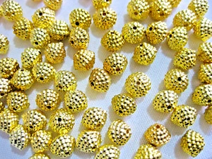 50 Acryl-Perlen mit Struktur ca.10mm gold zum Basteln Doppelkegel/Bicone A8.2E - Bild 1 von 2