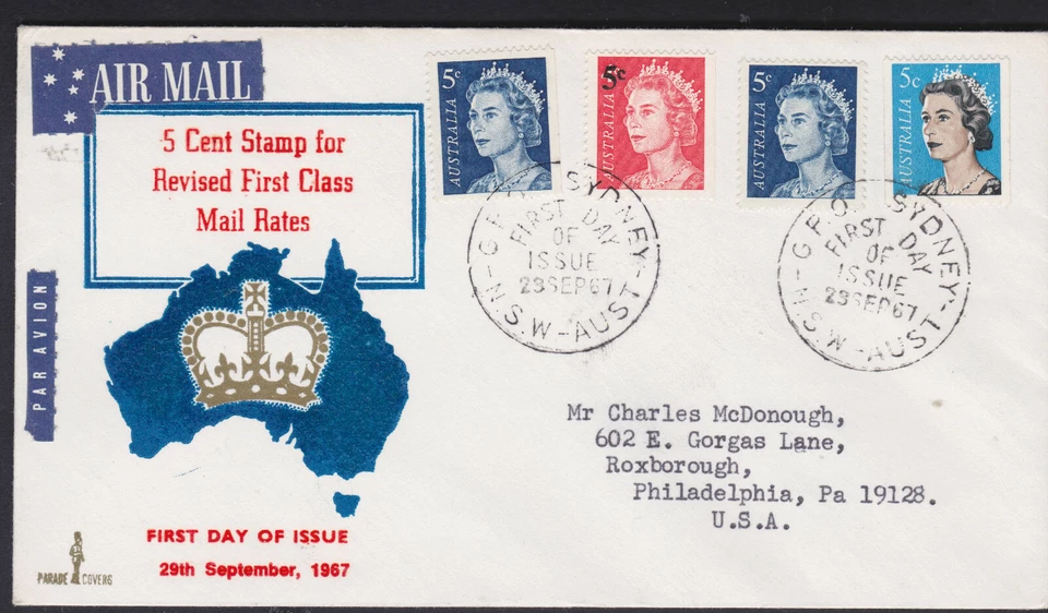 1967 All 5c QEII Booklet Stamps & Coils etc Australia Parade FDC 20c Rate to USA - Image 1 of 1