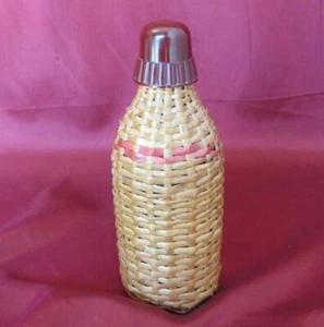 VINTAGE GLASS PERFUME BOTTLE w/HAND MADE WICKER RATTAN COVER - Picture 1 of 8