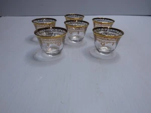 Juego de 6 vasos pequeños vintage Mid-Century Italia con superposición en tono dorado - Imagen 1 de 6