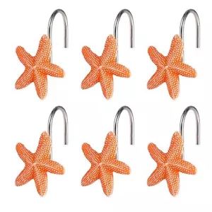 Home Orange Starfish Shower Curtain Hooks Orange Starfish Anti Rust Shower Cu... - Picture 1 of 7