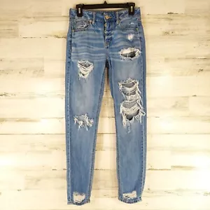 AMERICAN EAGLE WOMEN'S SIZE 00 REGULAR TOMGIRL BLUE JEANS DISTRESSED MID-RISE - Picture 1 of 24