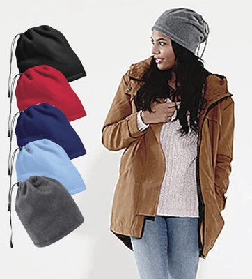 Suprafleece Bonnet Écharpe Snood Combo Élastiqué À Bouton Noir Gris Bleu Rouge - Photo 1/4