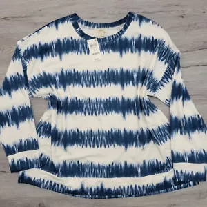 Style & Co Tie Dye Pullover Top New Long Sleeve Casual Comfy Blue White 2X - Picture 1 of 8