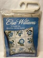 Elsa Williams Vtg Crewel Embroidery Pillow Kit #KC625A Pink Green Wool on Linen