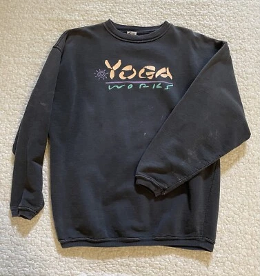 Vintage Sweatshirt, Over Dye USA, Yoga Works, Faded Black, Size L - Image 1 of 4