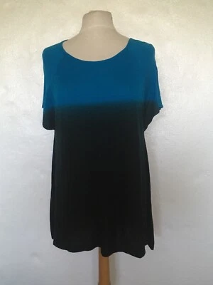 NUEVO CON ETIQUETAS Joan Vass Azul Negro Ombre Cola Lateral Tinte Túnica SS Camisa Top S Foto 1 de 4