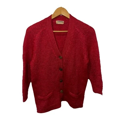 Vintage 1960s 100% Mohair Cardigan Sweater Pinkish Red Approx Sz Medium Shaggy - Image 1 of 4