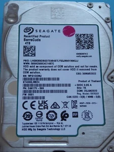 ST4000LM024 SN WFG PN 2AN17V-566 FW 0001 TK 23 JAN 2020 Seagate 4TB recertified - Bild 1 von 1