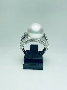 Ring mit große Perle und Brillanten 750/18k. Weißgold Ringgröße 56 Ro036 - Bild 1 von 5