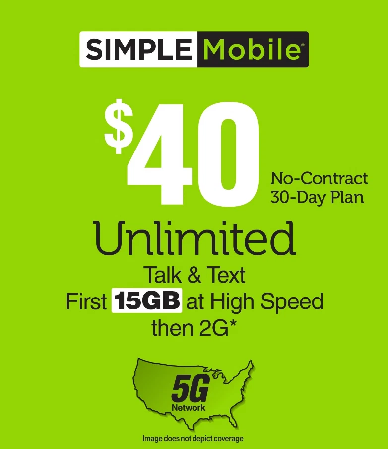 $40 SIMPLE MOBILE FAST REFILL | TOP UP - Image 1 of 1