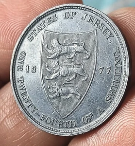 #C7# Jerssey 1/24 Shilling Nice Grade copper coin 1877 Rare - Picture 1 of 2