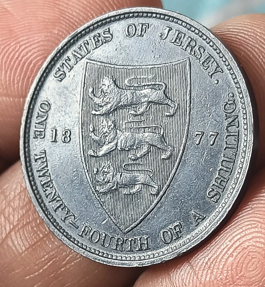 #C7# Jerssey 1/24 Shilling Nice Grade copper coin 1877 Rare - Image 1 of 2