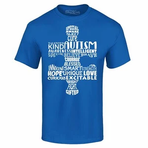 Autism Puzzle Piece Word Cloud T-Shirt Awareness Be Kind Autism Dad Shirts - Picture 1 of 16