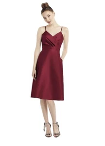 ALFRED SUNG Cocktail Dress Burgundy Satin Twill V Neck D777 $200 Sz 14 Pockets! - Picture 1 of 14