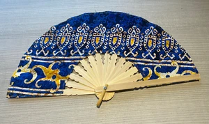 Fan Hand Bamboo Cloth Blue Handmade Indonesia New Avenico Summer Fashion #231 - Picture 1 of 23