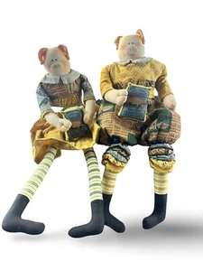 Shelf Sitter 2 PIGS Summertime Sage County Mercantile Plush Boy & Girl 13” NWT - Picture 1 of 11