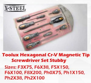 Professional 9pc Hexagonal Cr-V Magnetic Tip Screwdriver Set:Flat Ph Stubby - Picture 1 of 6