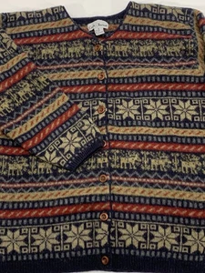 VTG 90s Croft & Barrow Blue/Red/Tan Wool Fair Isle Cardigan Wooden Buttons XL - Picture 1 of 10
