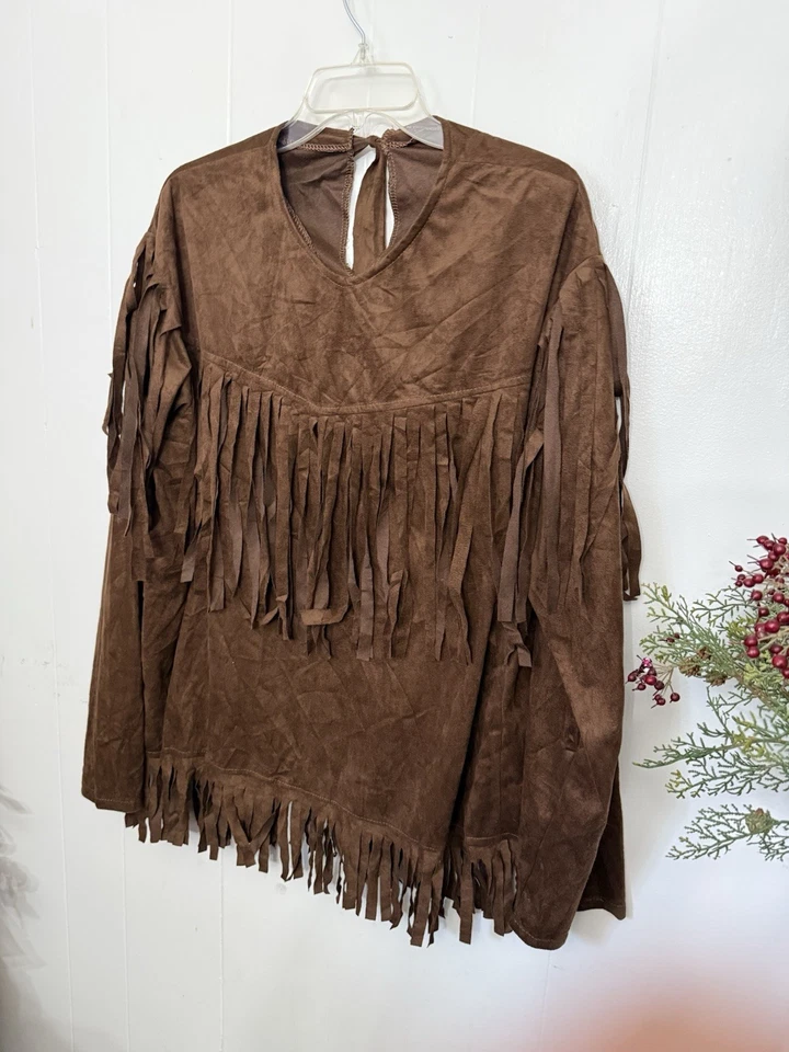 Forum Novedades Marrón Flecos Manga Larga Top Disfraz Imitación Gamuza S M L XL Foto 1 de 4