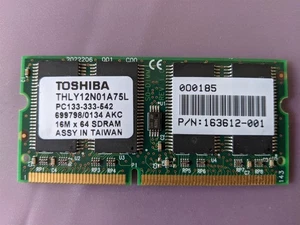 128MB PC-133 TOSHIBA THLY12N01A75L COMPAQ 163612-001 Laptop Stick PC133 SDR 3.3V - Picture 1 of 2
