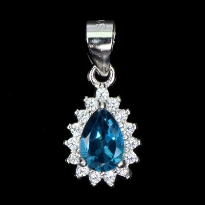 Colgante de plata de ley 925 pera topacio azul Londres 6x4 mm joyas de piedras preciosas Foto 1 de 4