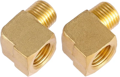 2 Pack Brass Fitting,1/4" NPT Male Pipe to 1/4" NPT Female Pipe, 90 Degree Barst