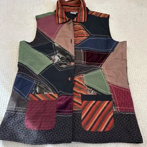 Parsley, Sage Women’s Size XL Button Down Vest, Patchwork Quilt, Boho Hippie - Picture 1 of 11