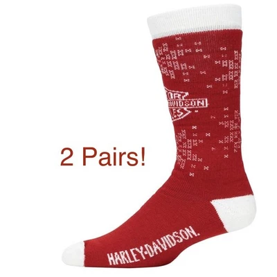 Harley Davidson Socks Men’s Large 2 Pair NEW Red Snowflake Christmas Gift - Image 1 of 4