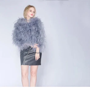 Coat Ostrich Feather Furry Fuzzy Nightclub Jacket Fluffy Ostrich Fur Plush - Picture 1 of 48