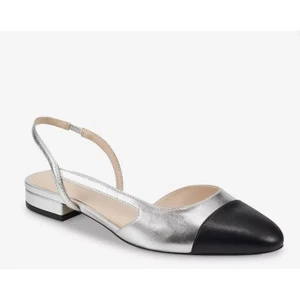 Marc Fisher Dela Closed Toe Slingback Ballerina Dressy Flats Silver Black Sz 7  - Picture 1 of 6