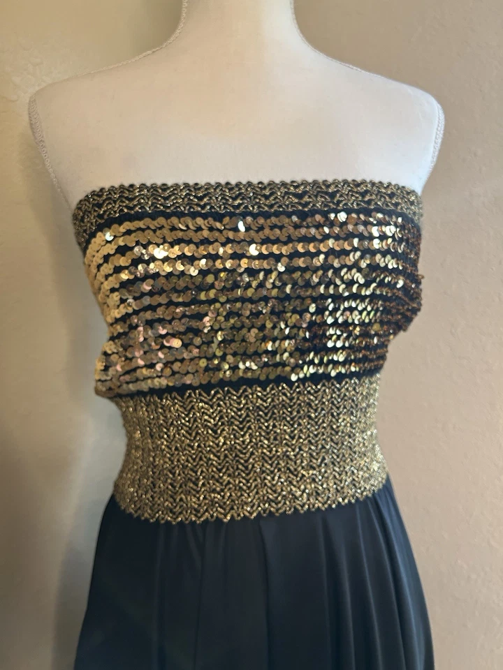 Vestido Disco Pañuelo Vintage Lentejuelas Dorado Y Negro Años 70 Talla S/M Foto 1 de 4