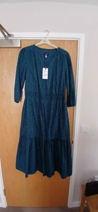 Joules Size 16 Lyla Maxi Teal Star Print Dress V Neck Elastic Waist RRP £79.95 - Picture 1 of 2