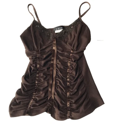 Vintage A Byer Cami Top Small Beaded Babydoll Fairy Whimsigoth Lace Ruched Y2K - Image 1 of 4