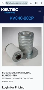 Keltec KV840-002P Air Oil Separator 250034-086 OE replacement - Picture 1 of 3