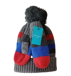 West Loop Kids Hat and Glove Set One Size Winter Warm Knit Beanie Gloves NWT - Picture 1 of 3