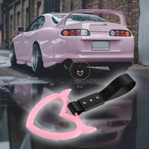 Pink Devil Heart JDM Ring Tsurikawa Subway Bus Car Handle Strap -Black Nylon X1 - Picture 1 of 6