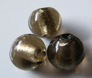 50pcs 10mm Round Silver Foil Lampwork Glass Beads - Morion - Picture 1 of 5