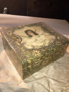 Antique VICTORIAN CELLULOID DRESSER BOX - With Beautiful Lady Flowers w/pink Lin - Picture 1 of 14