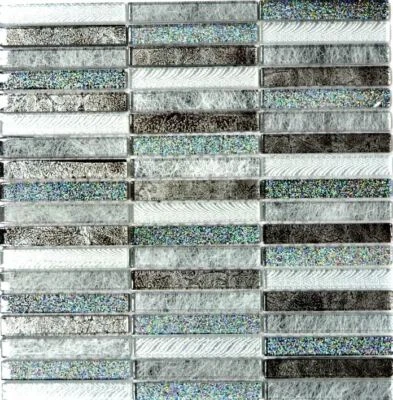 Mosaico Mattone Bacchette traslucide Vetro Cristallo Argento 87-STDS_f |10foglie - Immagine 1 di 4