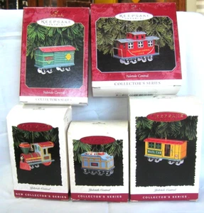 Hallmark-Ornament-1994-1998-YULETIDE CENTRAL-Train Set-Complete Series #1-5-New - Picture 1 of 4