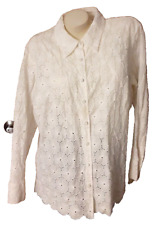 Talbot's Woman White Eyelet Blouse Button Front Long Sleeves Size 16W