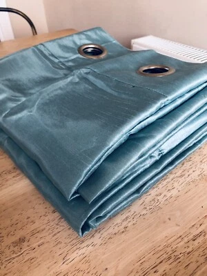 Next Home Eyelet curtains pale blue good condition width 50"each 71" drop - Image 1 of 4