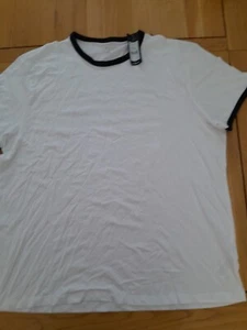 New Look Mens White & Black Cotton Blend Ringer T-Shirt Size XXL 2XL BNWT - Picture 1 of 8