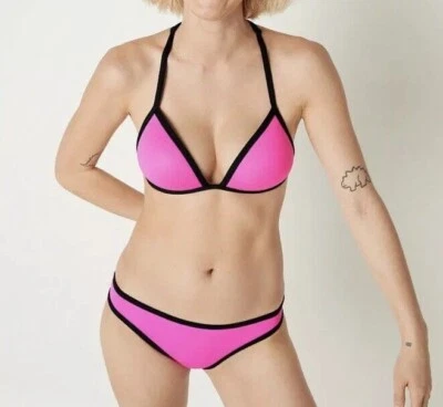 Victoria's Secret PINK Push Up Triangle Swim Top & Bikini Bottom Set Pink Black - Image 1 of 4