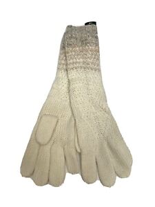 Ralph Lauren Women's Long Gloves Mohair Wool Blend Knit Cream Tan Cable NEW